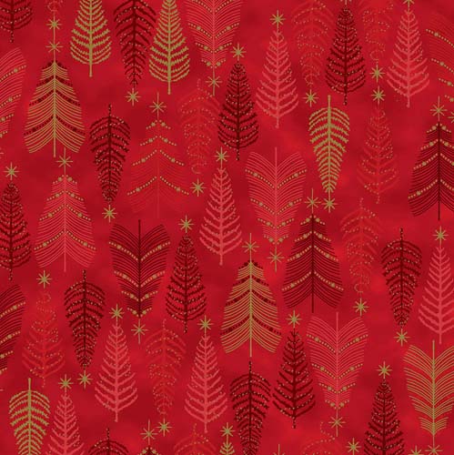 We Love Christmas - Trees - Red/Gold - gold trees on dark red