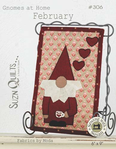 Gnomes at Home - February -#306- Suzn Quilts - Includes Button - 6" X 9"