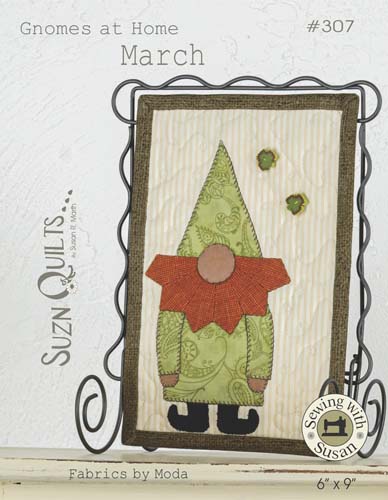 Gnomes at Home - March -#307- Suzn Quilts - Includes Button - 6" X 9"