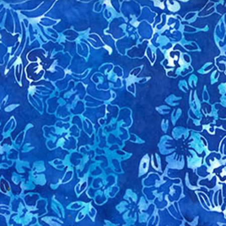 Bali Batik - Cherry Blossom -Wisteria - white and blue flowers on blue