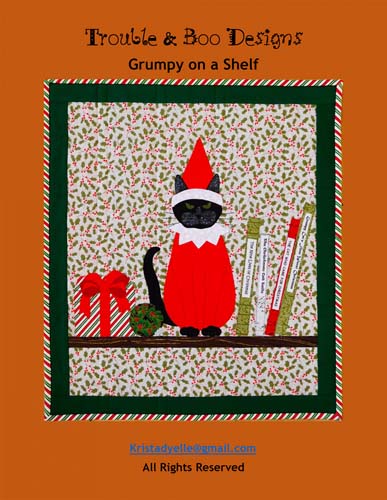 Grumpy on a shelf-wall hanging 23x20 - Trouble & Boo Designs TB3101 - Cat