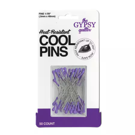 Heat Resistant Cool Pins -purple ends, FINE 1 7/8" 50ct. - The Gypsy Quilter