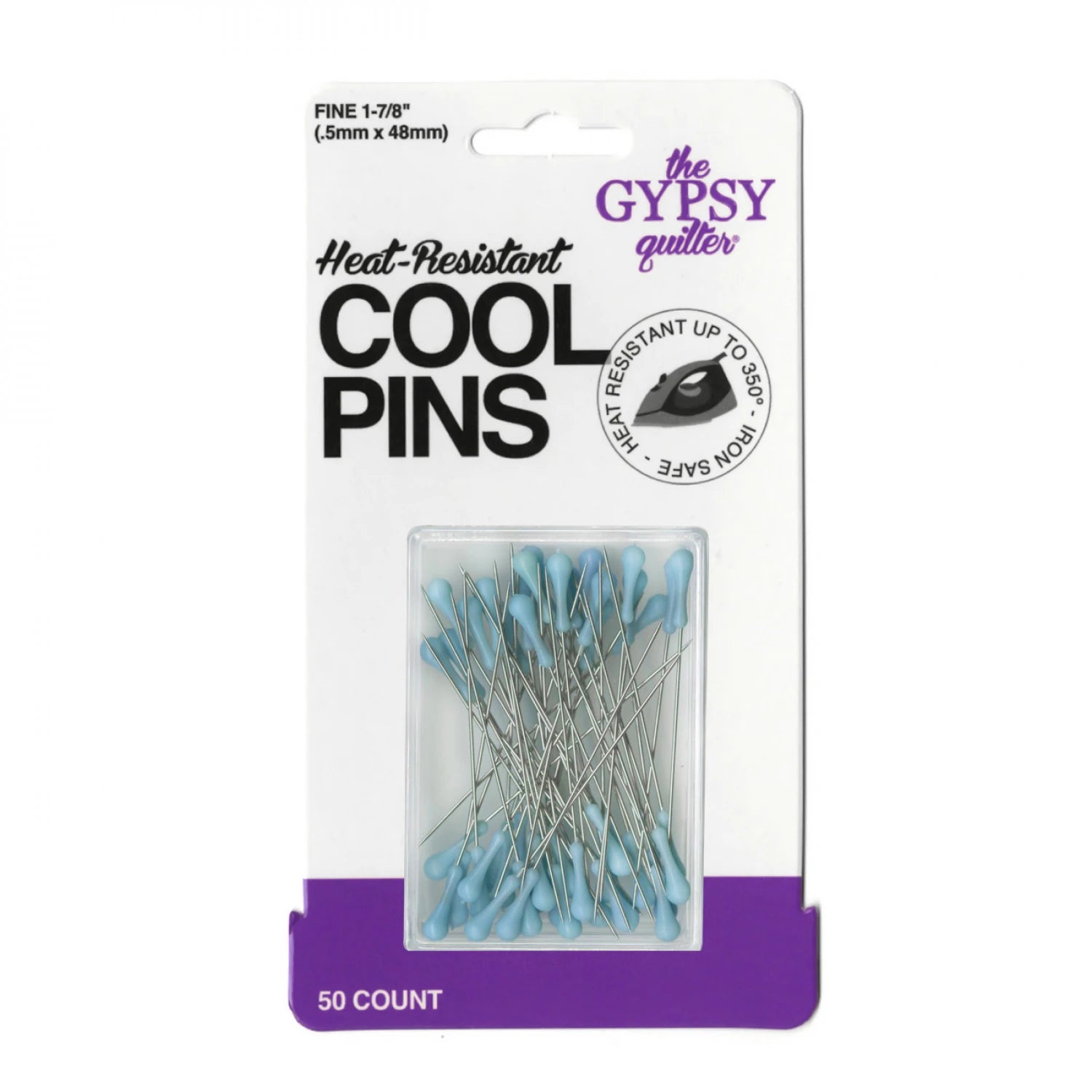Heat Resistant Cool Pins -blue ends, FINE 1 7/8" 50ct. - The Gypsy Quilter