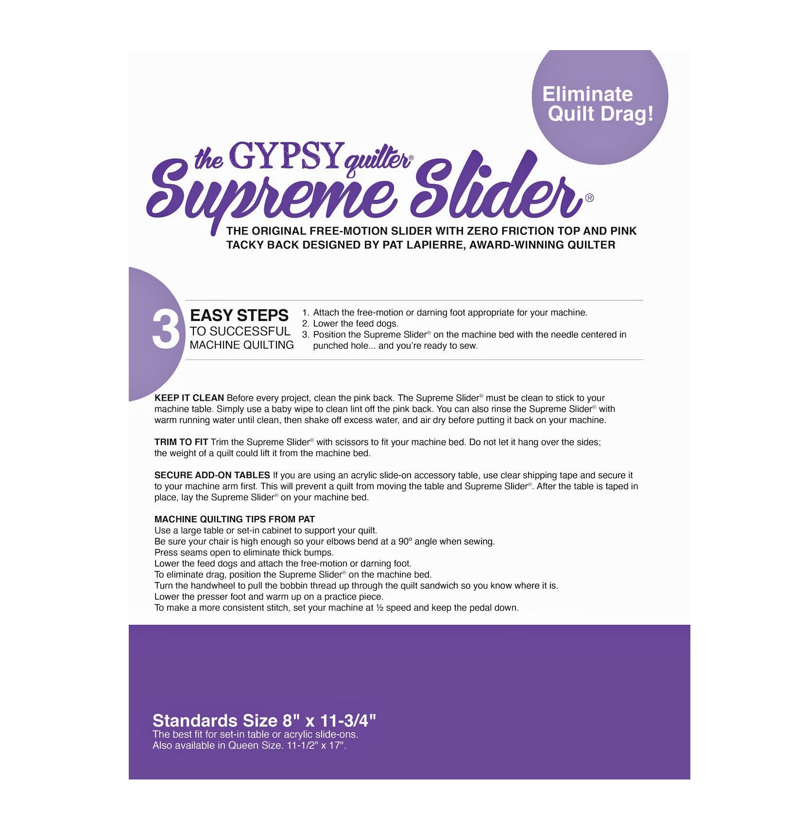 Supreme Slider - 8 x11.5 inches Zero friction top