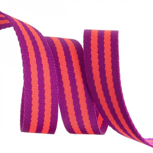 Tula Pink Webbing - 2 yards of 1 inch striped nylon - watermelon & plum
