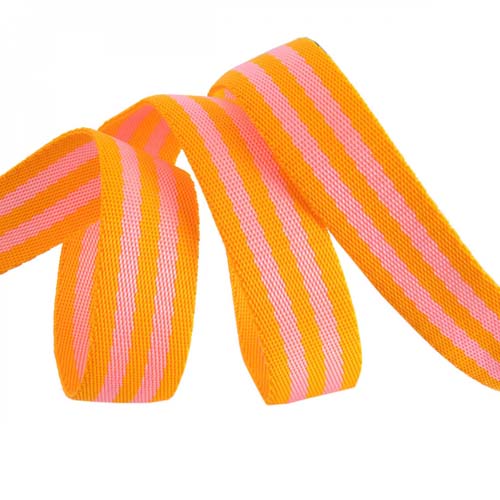 Tula Pink Webbing - 2 yards of 1 inch striped nylon - pink & orange