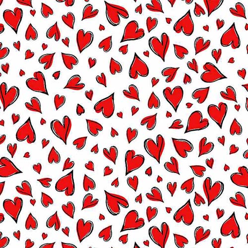 Bonjour - Parisian Hearts - White - Tossed red hearts on white