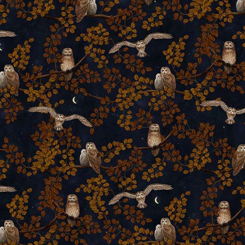 Mystic Library - Night Owl - Night - owls in trees on dark blue