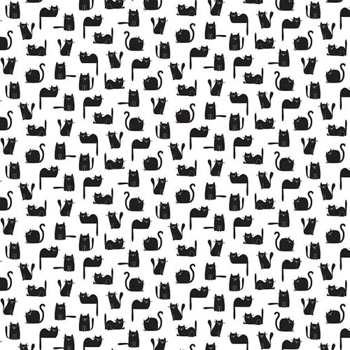Feeline Good! - Tossed Black Cats - White -  Black cats on white