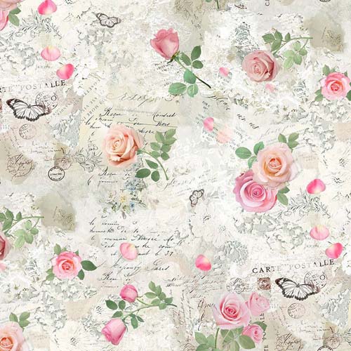 Belle Rose - Vintage Scrapbook - Beige - collage - flowers, lace, letters