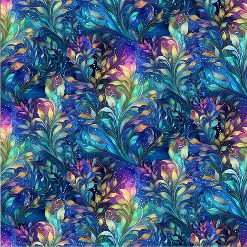 Dragonfly Illusions - Fantasy Leafy Vine - blue, turquoise & pink leaves