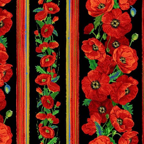 Poppy Dreams - 11in. Poppy Stripe - Black - poppy border stripe