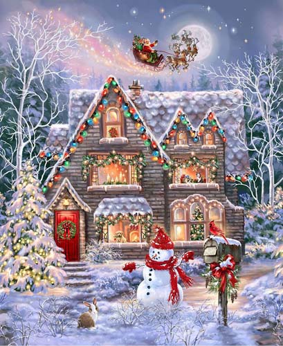 Christmas Eve - PANEL 1yd. - Holiday House - Multi - House in the snow (169)