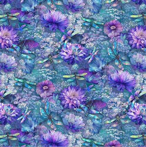 Dragonfly Mist - Flying Dragonflies & Floral - Multi