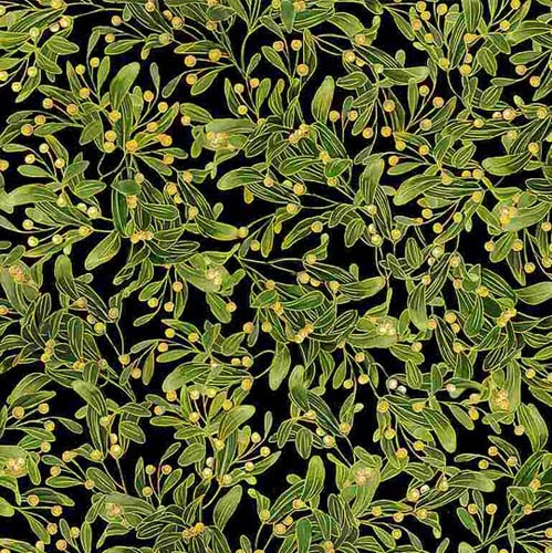 Holiday Spice - Packed Winter- Green Poinsetta Leaves on Black