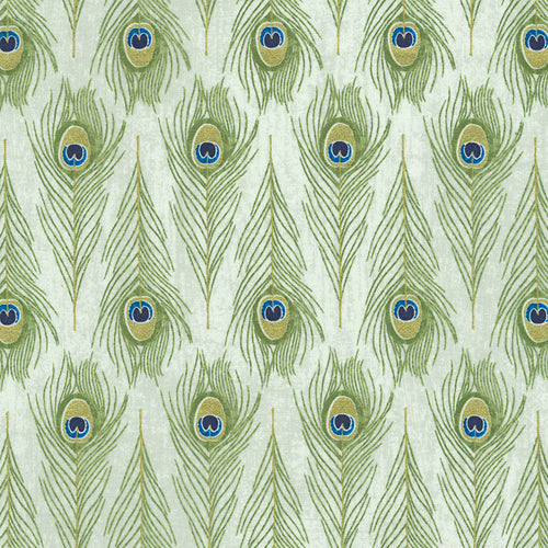 Peacock Feathers - Cream - Rows of Peacock Feathers on Cream With Metallic
