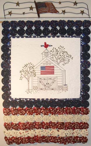 LibertyBarn with Yo-yo border -approx. 20 x 29 inches Unseen Hands Embroidery P