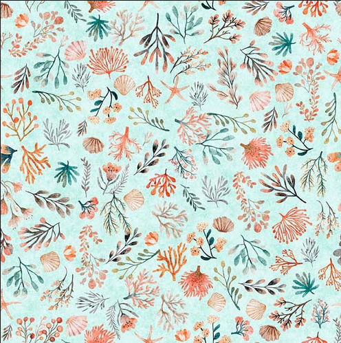 QT Fabrics - Cuties 2 by Morris Creative Group - Axolotl Coral - Aqua