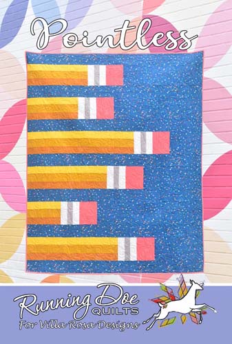Pointless - pencils on blue -52 x 61 -Running Doe quilts for Villa Rosa Design