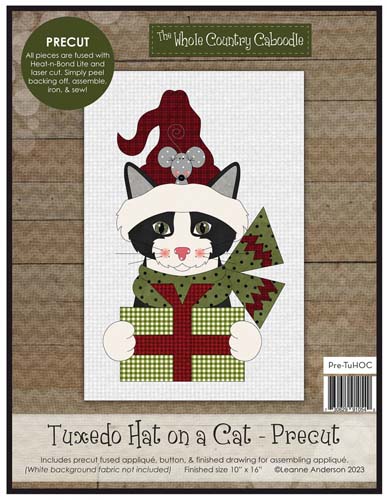 The Whole Country Caboodle -Tuxedo Hat on a Cat - Precut fused applique
