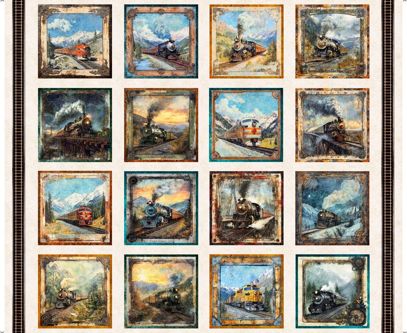 Steam & Steel - 1yd. PANELTrain Picture Patches 8 inch squares - Pearl