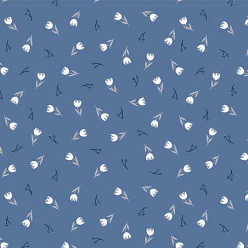 Windsong Meadow - Tulip Toss - Blue - tossed white tulips on blue