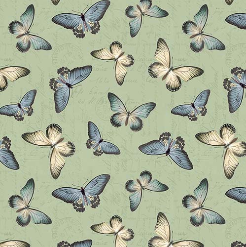 Garden Grace - Butterfly - Sage - tossed butterflies on green