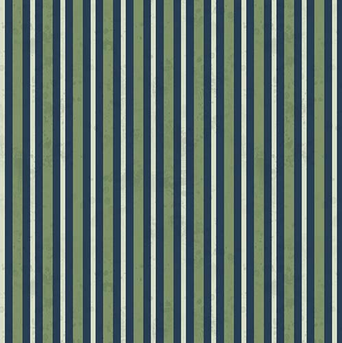 Garden Grace - Vertical Stripe - Navy -  dark blue, green & cream stripe