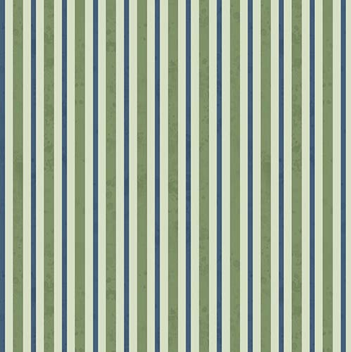Garden Grace - Vertical Stripe - Sage - green, cream & blue stripe