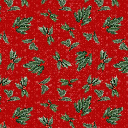 Country Cardinals - Holly -Red - tossed holly on red