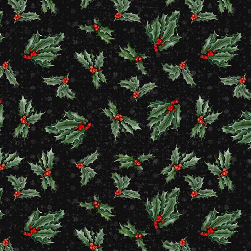 Country Cardinals - Holly -Black - Tossed holly on black