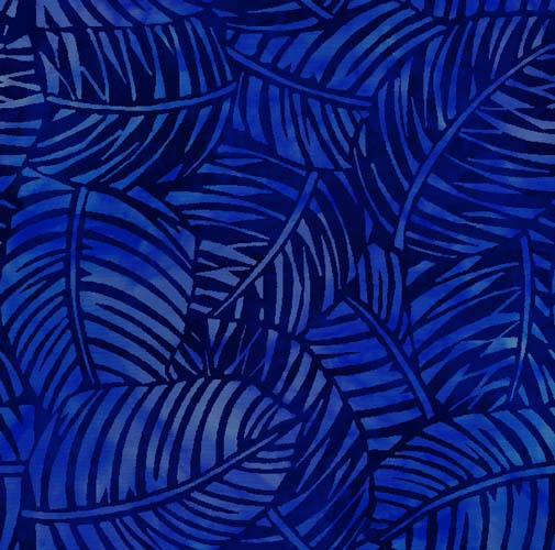 108" Palm Leaves - Blue - tone on tone royal blue packed palm leaves