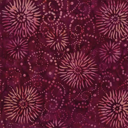 Batik - Color Splash Batiks -Flower Burst - Burgundy - flowers on dk. red