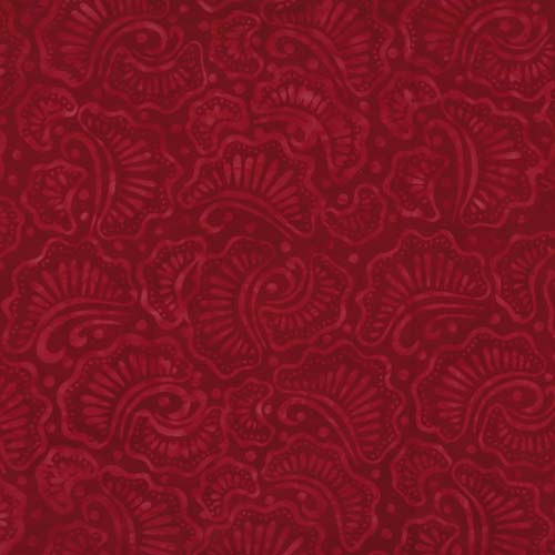 Batik - Color Splash Batiks -Wavy Fans - Red - tone on tone wavy fan shapes