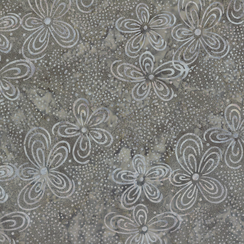 Celestial Dance Batik - Flora - Magenta - Grey - Lt. Grey Flowers on Grey