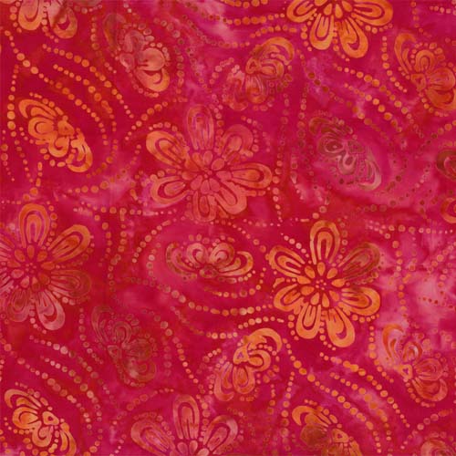 Batik - Color Splash Batiks -Floating Flowers - Red/Orange - orange flowers