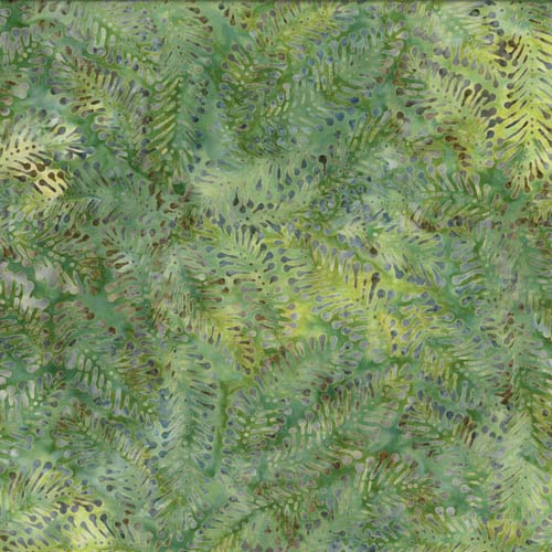 Jade Garden - packed ferns- dark and light blue on marbled green