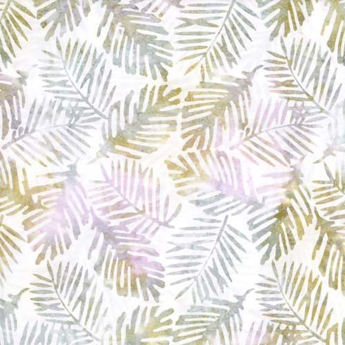 Jade Garden - Palm Leaves - Green pink purple on white