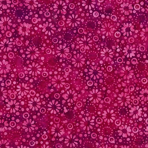 Candy Crush Batik - Dotted Daisies - Burgundy - small dk pink & purple daisies