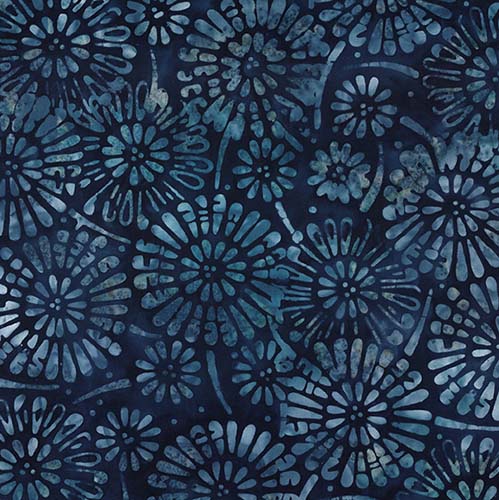 Shoreline Batik - Flower Burst- Dark Blue - dark blue floral
