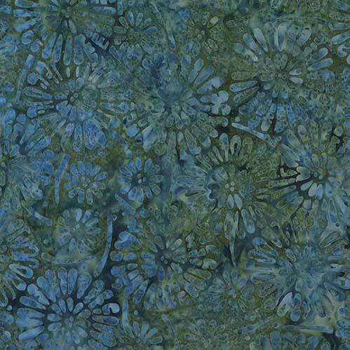 Shoreline Batik - Flower Burst- Dark Green - blue & green floral