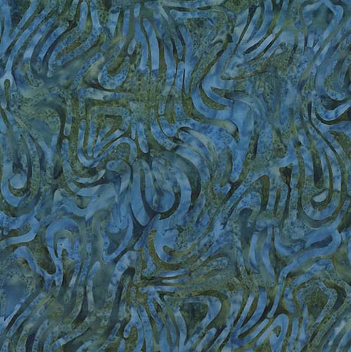 Shoreline Batik - Floating Lines - Blue/Green - green & blue wavy lines
