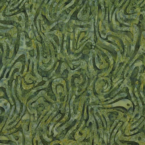 Shoreline Batik - Floating Lines - Dark Green - dark green wavy lines on green