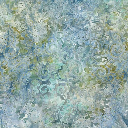 Shoreline Batik - Twirling  Lines - Blue -  lt blue & green swirly dots & lines