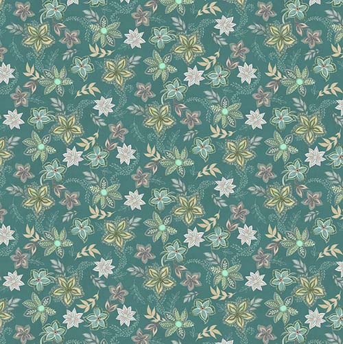 Blissful - Graphic Floral - Teal - cream pink & aqua flowers on teal