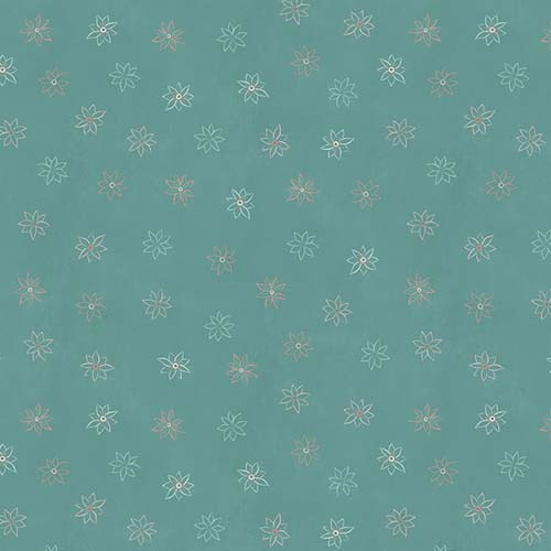 Blissful - Floral Foulard - Teal - tiny pink & aqua flowers on teal