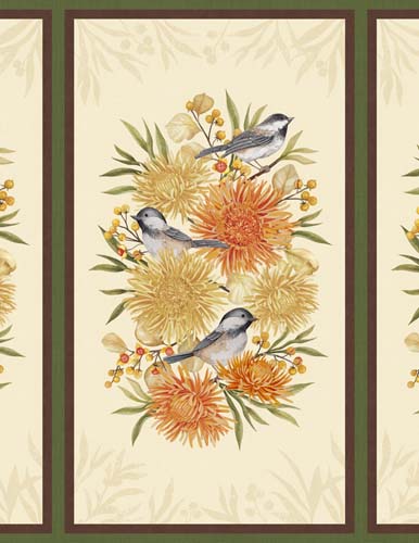 Chickadee Charm - PANEL 24 inches - birds in branches