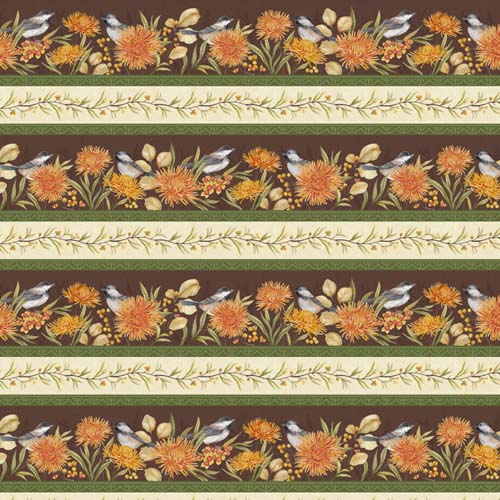 Chickadee Charm - Repeating Stripe - Multi - floral border stripe w/ birds