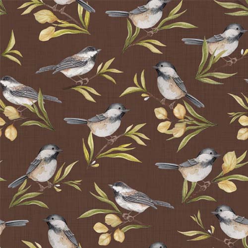 Chickadee Charm - Birds -Brown - chickadees on branches on brown