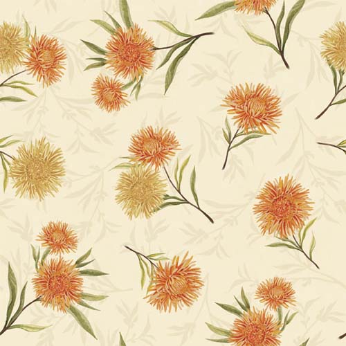 Chickadee Charm - Tossed floral - Cream - orange & gold flowers on cream